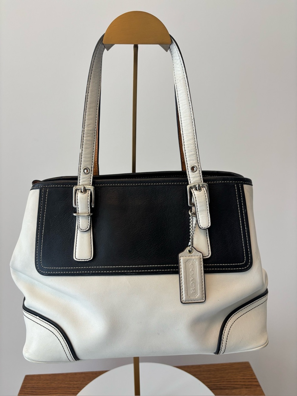 Coach Vintage Hampton Satchel, Black/White, Zip Top